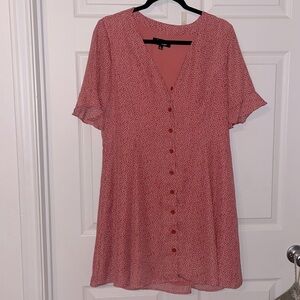 Lulus Polka Dot Shift Mini Dress Red White V Neck Flutter Sleeves Tie Back L